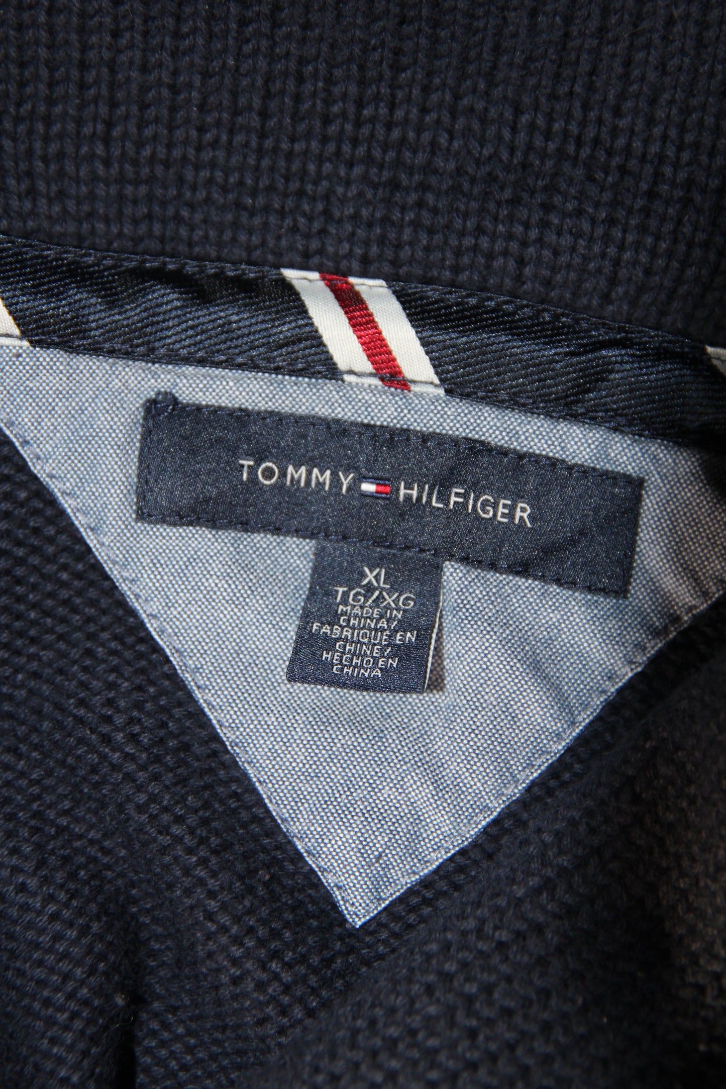 Vintage Tommy Hilfiger Strickpullover mit Wappen – Navy