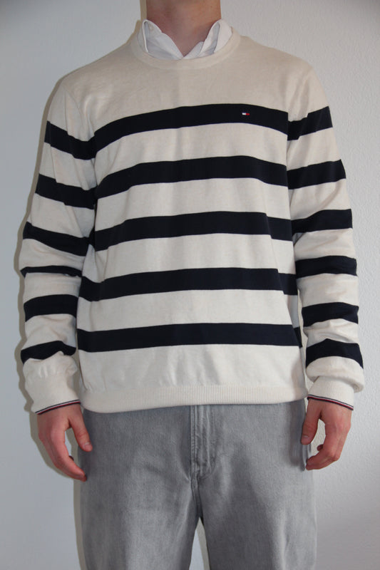 Vintage Tommy Hilfiger Pullover - Weiss mit schwarzen Streifen