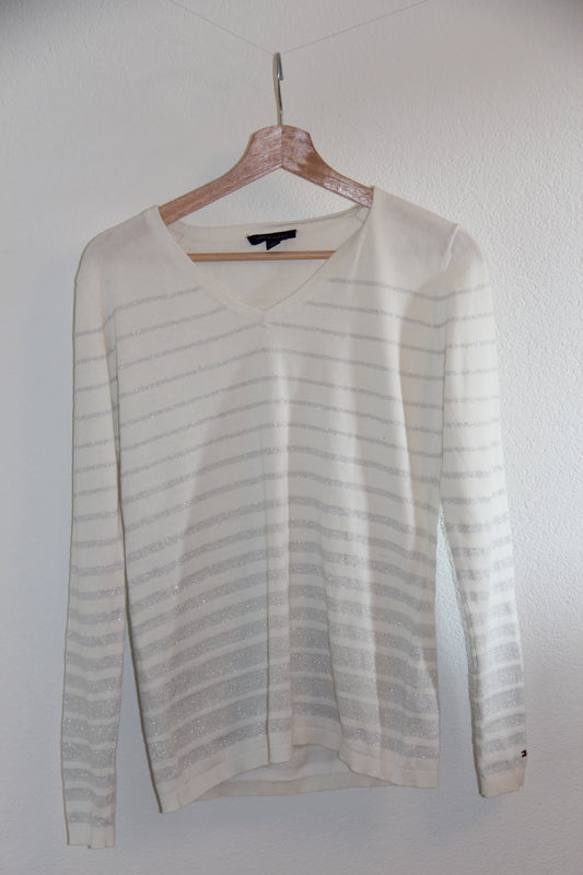 Tommy Hilfiger Pullover – Weiß mit Glitzerstreifen