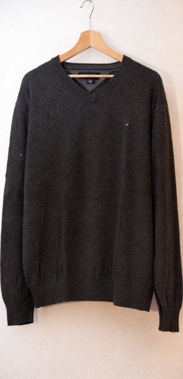 Vintage Tommy Hilfiger V-Neck Strickpullover – Dunkelgrau