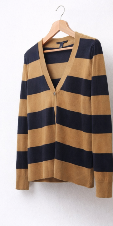 Vintage Tommy Hilfiger Cardigan mit Blockstreifen – Beige / Navy