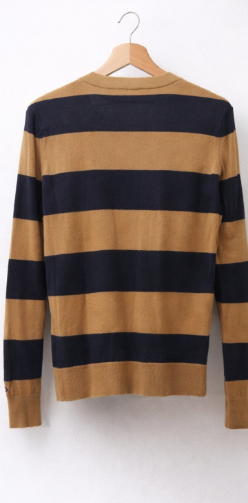 Vintage Tommy Hilfiger Cardigan mit Blockstreifen – Beige / Navy